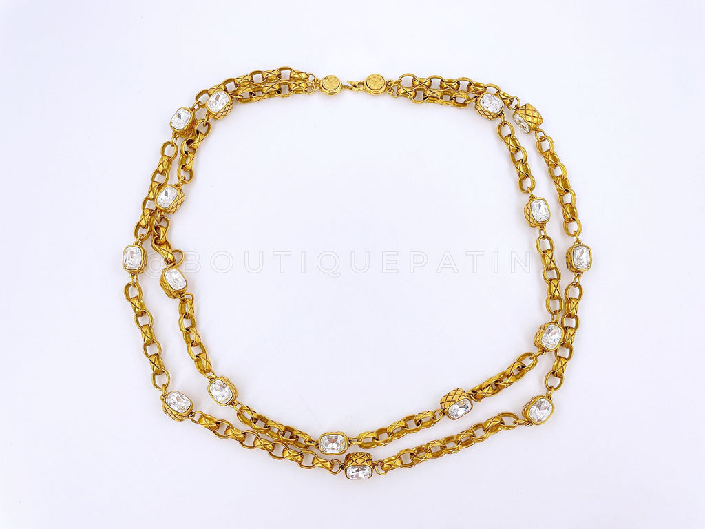 Rare Chanel Vintage Double Emerald Crystal Rolo Chain Belt Necklace Collection 23