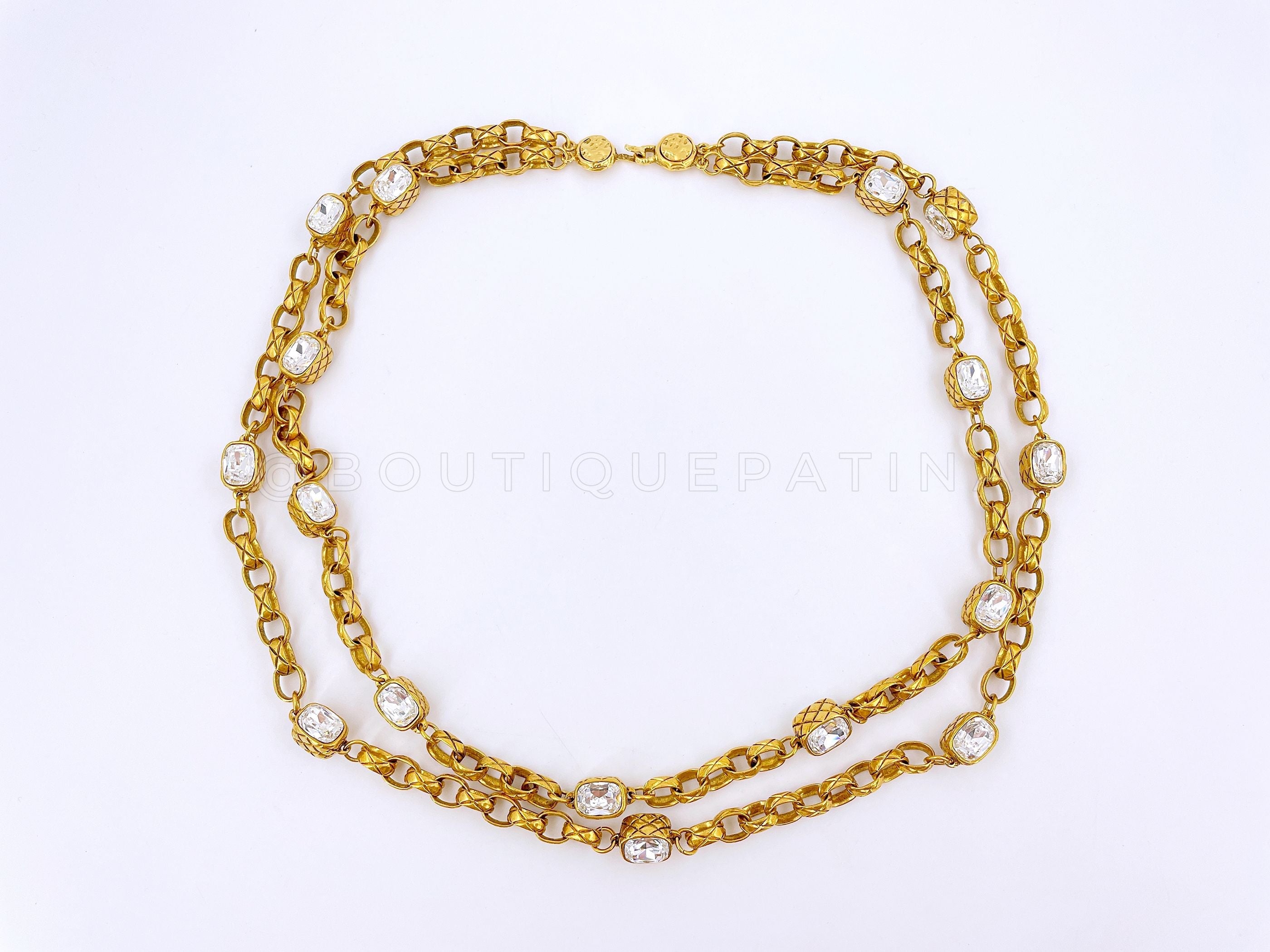 Rare Chanel Vintage Double Emerald Crystal Rolo Chain Belt Necklace Collection 23