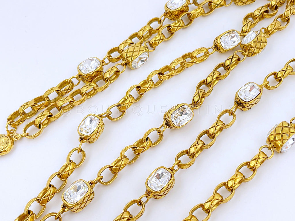 Rare Chanel Vintage Double Emerald Crystal Rolo Chain Belt Necklace Collection 23