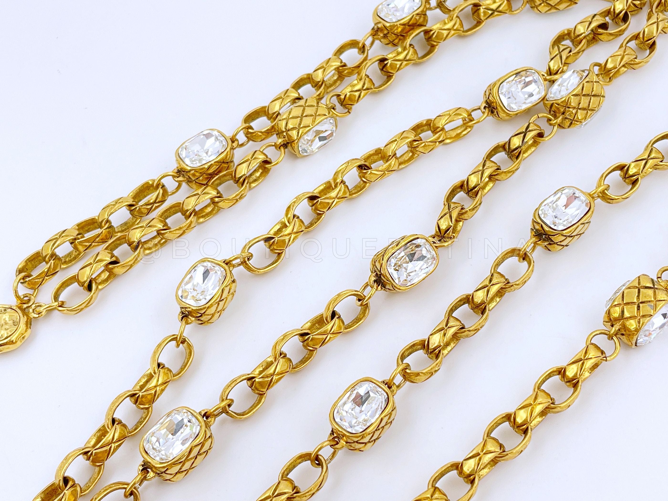 Rare Chanel Vintage Double Emerald Crystal Rolo Chain Belt Necklace Collection 23