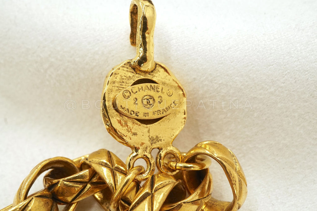 Rare Chanel Vintage Double Emerald Crystal Rolo Chain Belt Necklace Collection 23