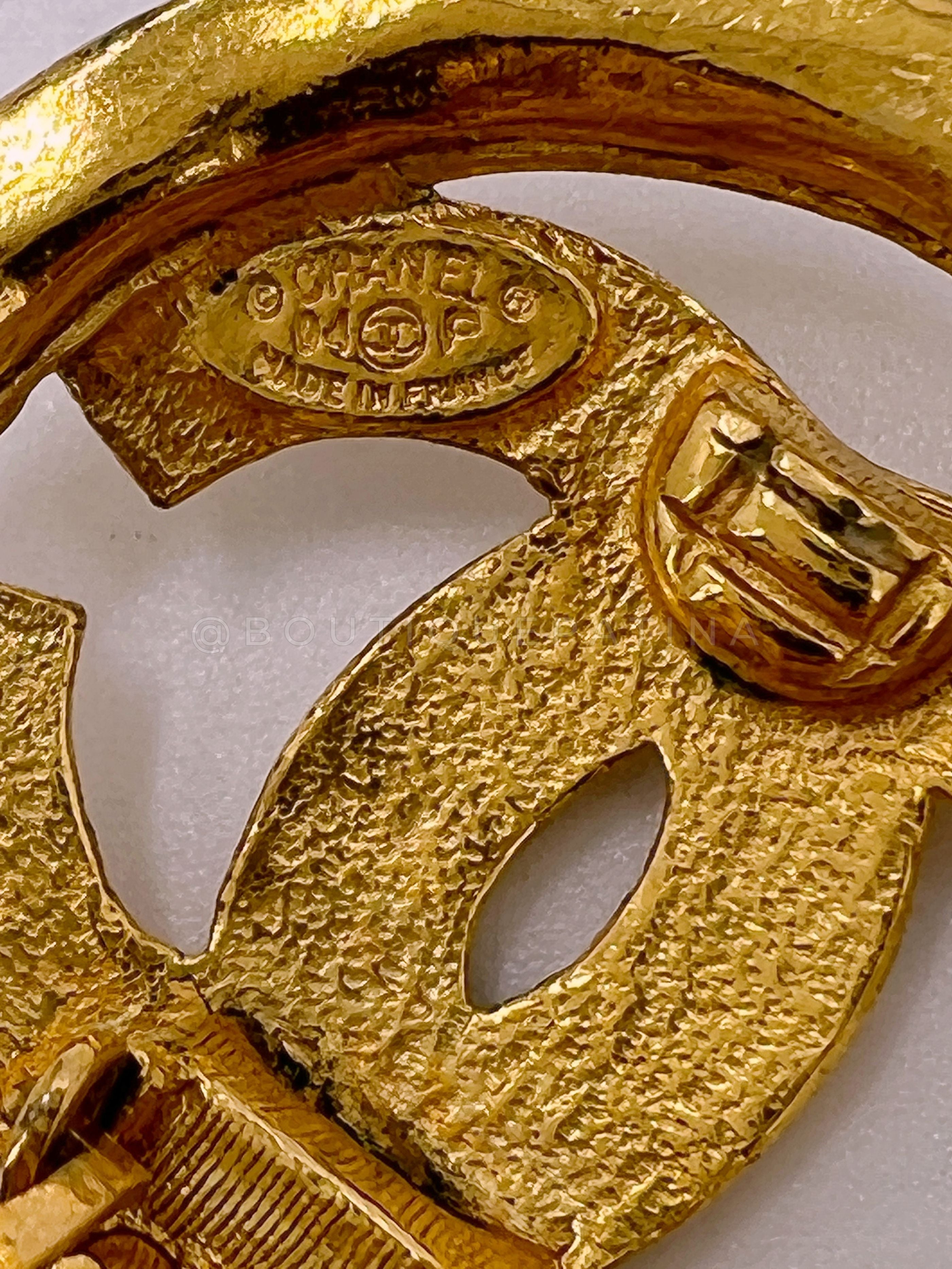 Chanel Vintage 94P Signature Circle CC Giant Gold Stud Earrings Large