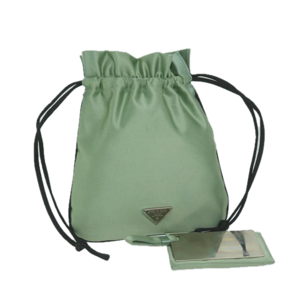 PRADA Drawstring Pouch Pouch Satin Green 65661V