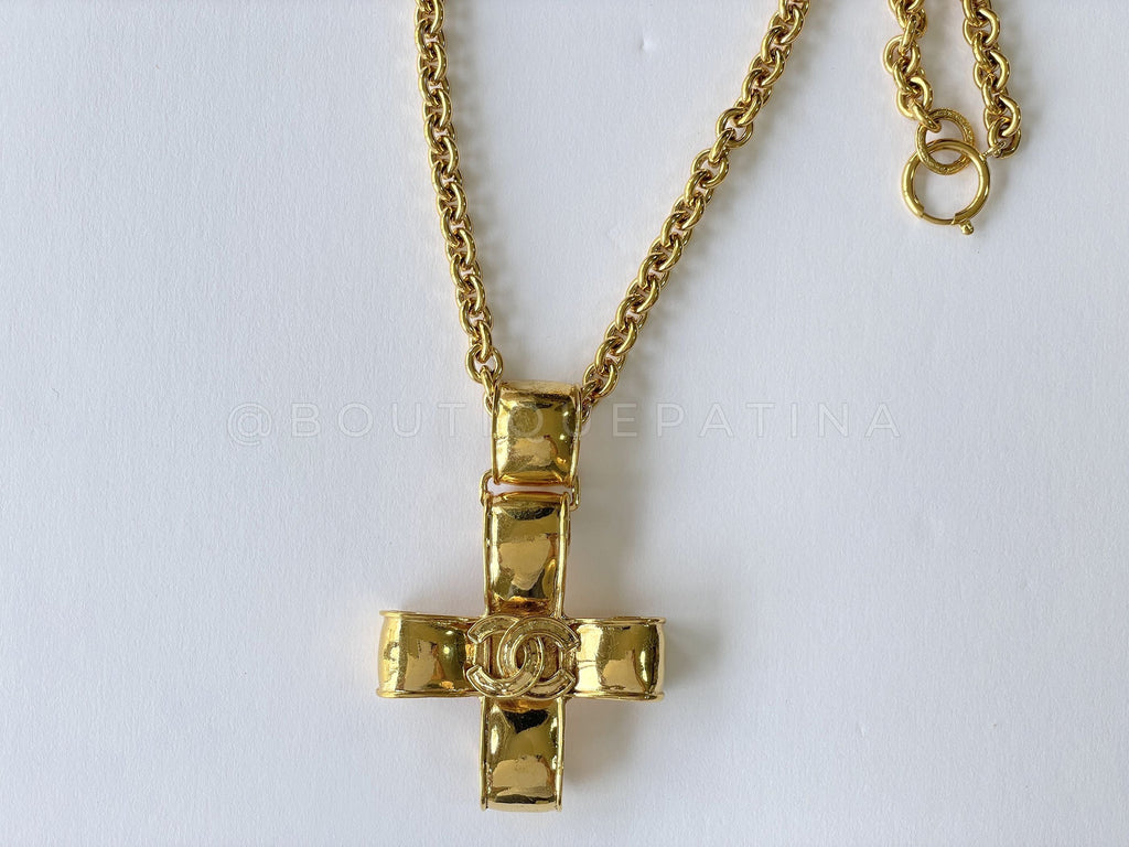 Chanel 94P Vintage Cross Ribbon Long Necklace