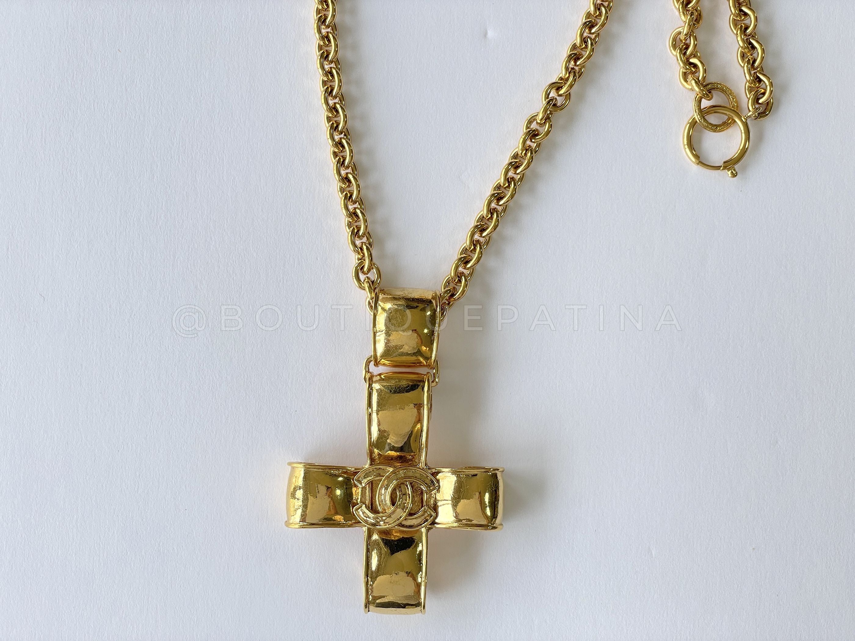 Chanel 94P Vintage Cross Ribbon Long Necklace