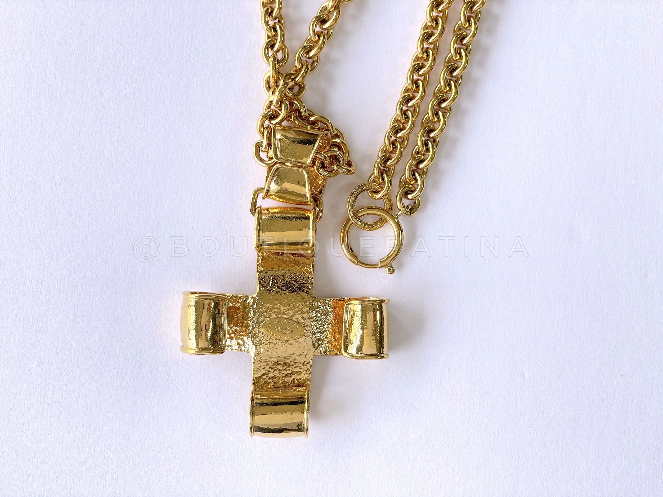 Chanel 94P Vintage Cross Ribbon Long Necklace