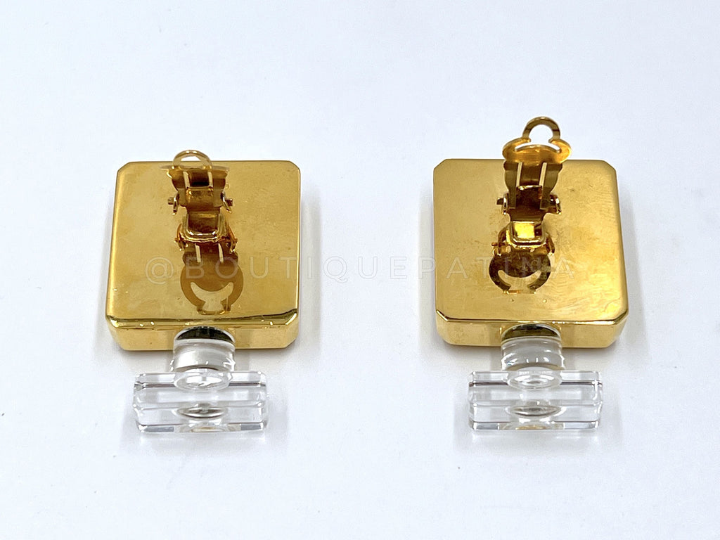 Chanel Vintage 80s Giant Coco Chanel Gold and Resin Perfume Bottle Stud Earrings