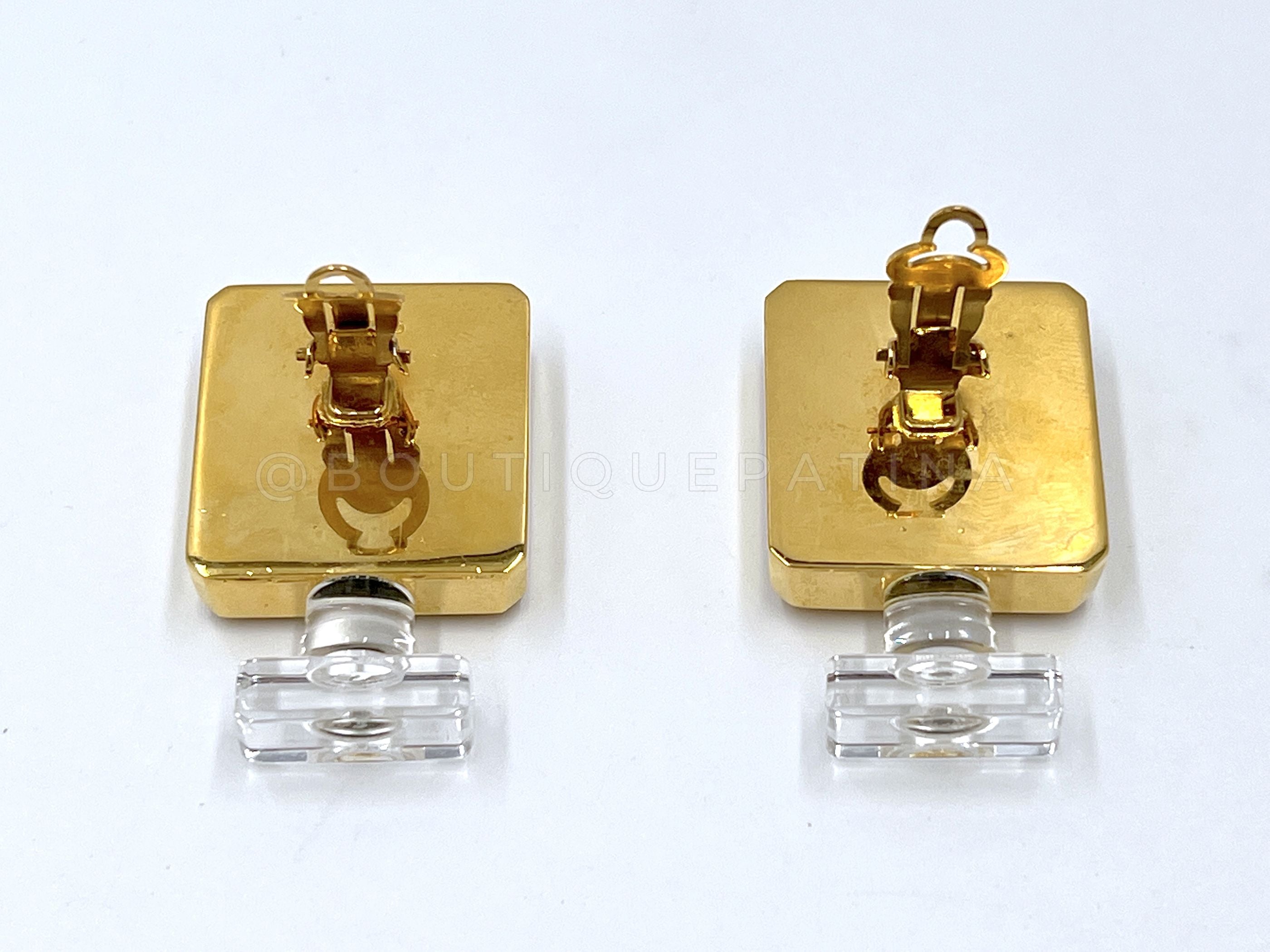 Chanel Vintage 80s Giant Coco Chanel Gold and Resin Perfume Bottle Stud Earrings