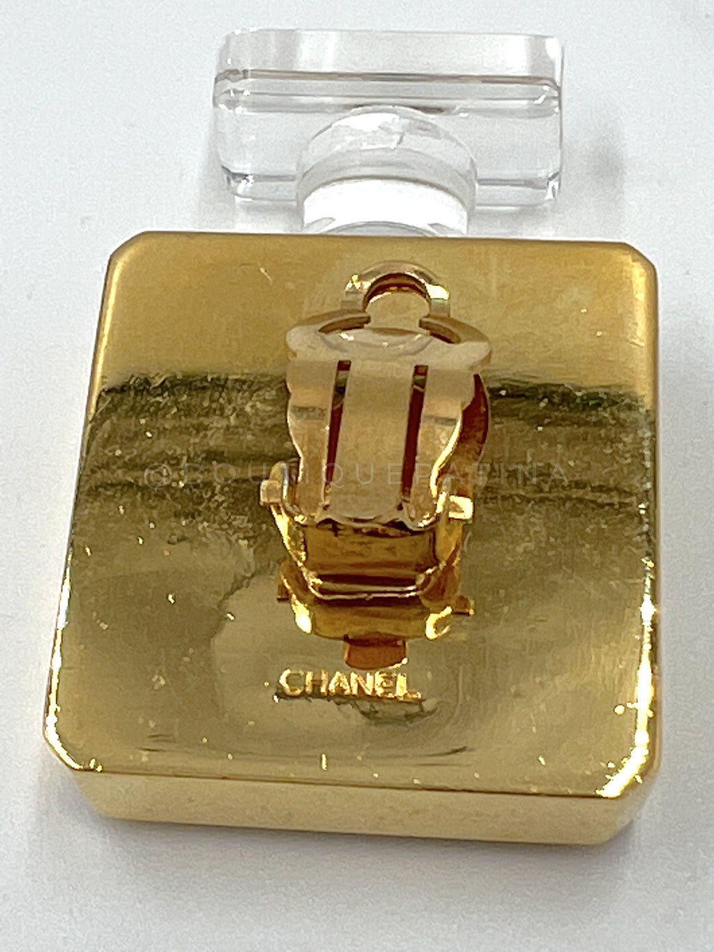 Chanel Vintage 80s Giant Coco Chanel Gold and Resin Perfume Bottle Stud Earrings