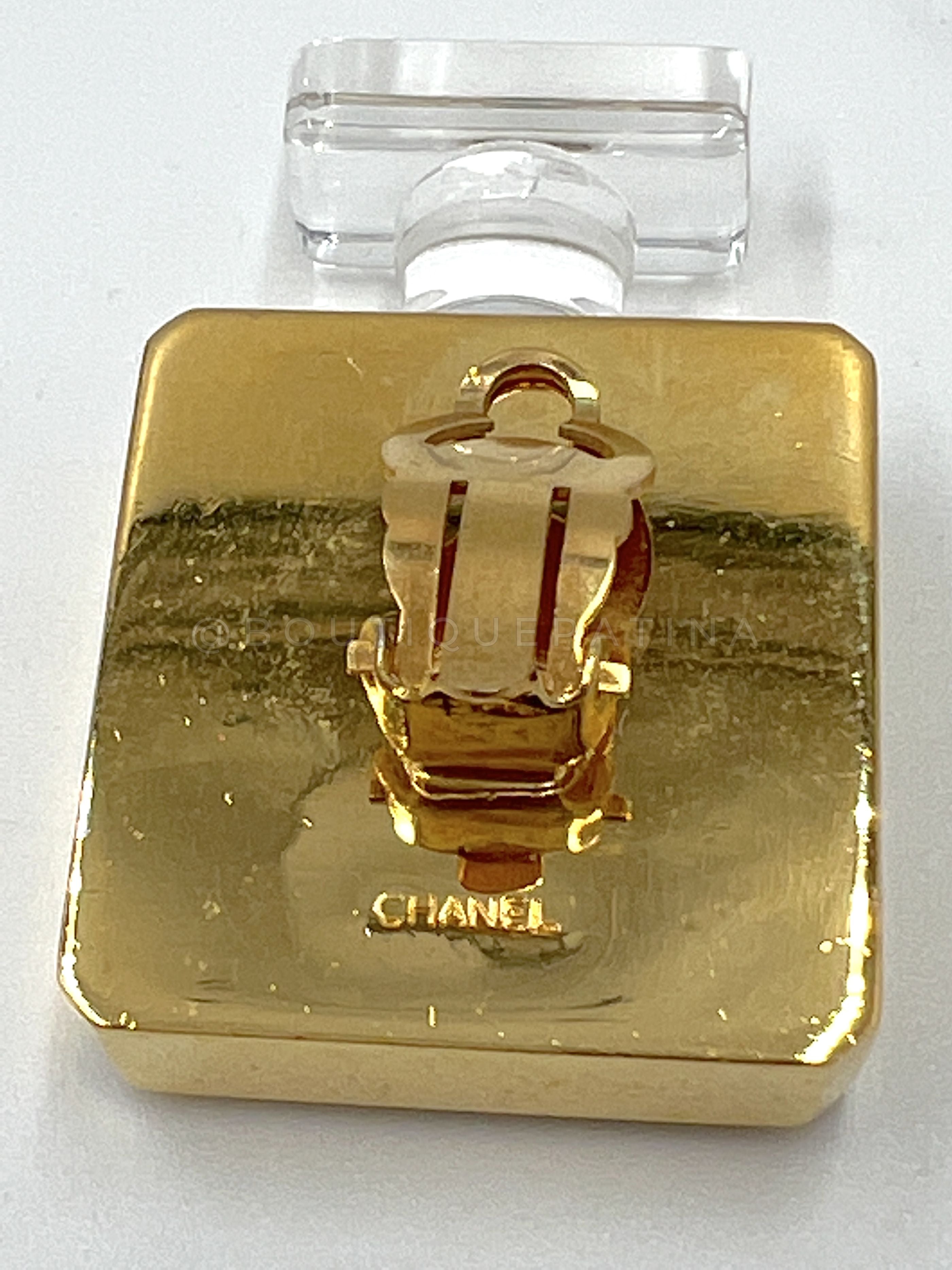 Chanel Vintage 80s Giant Coco Chanel Gold and Resin Perfume Bottle Stud Earrings