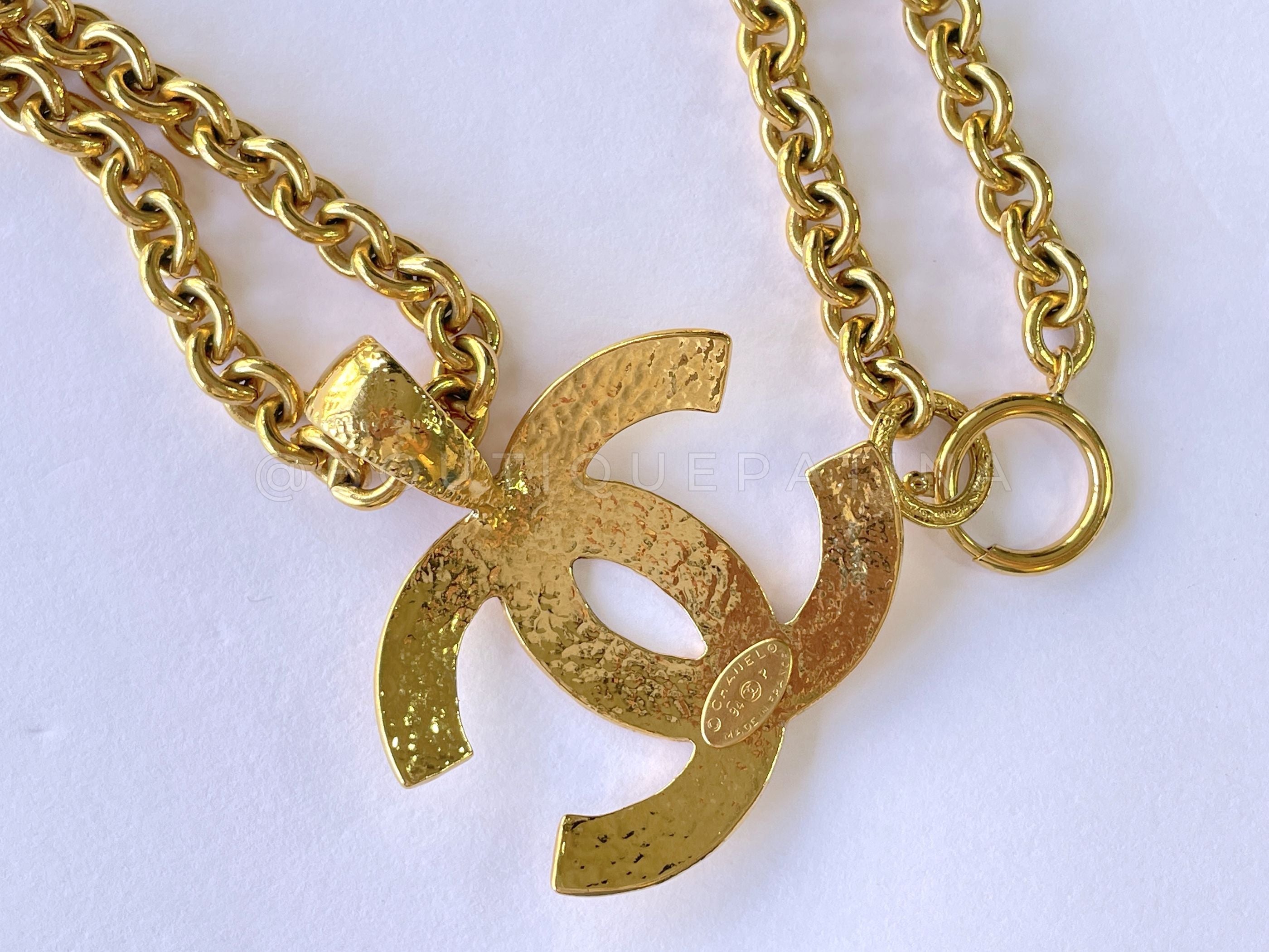 Chanel 94P Vintage Long Quilted CC Statement Necklace