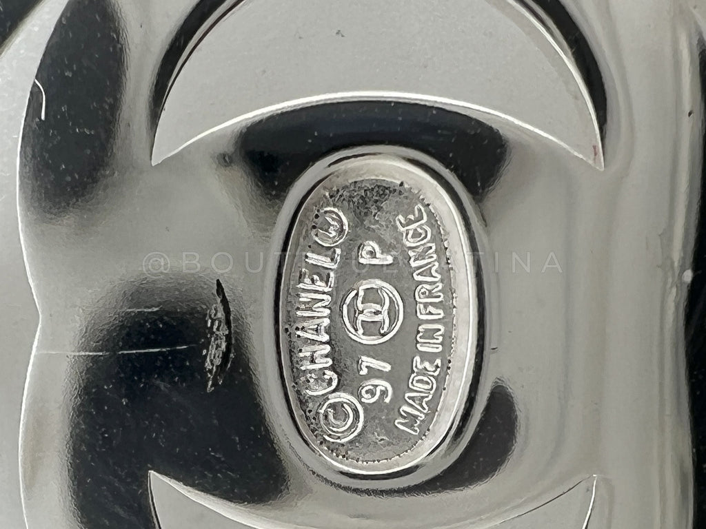 Chanel Vintage 97P Encircled Turnlock Drop Earrings Silver