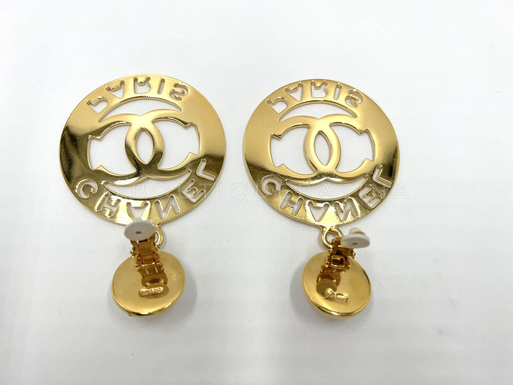 Chanel Vintage 1980s Cutout Hoop Drop Pearl Earrings HUY