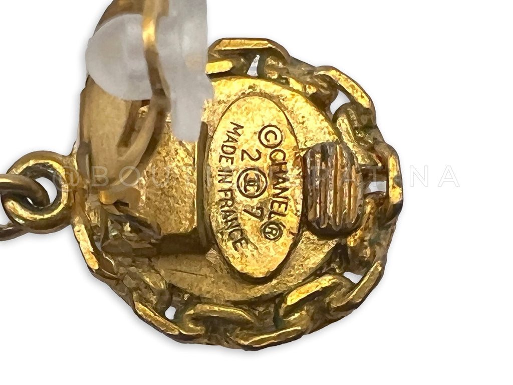 Chanel Vintage Woven Chain Collection 27 Pearl Drop Hoop Earrings