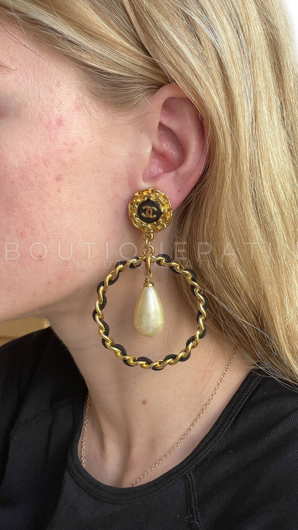 Chanel Vintage Woven Chain Collection 27 Pearl Drop Hoop Earrings