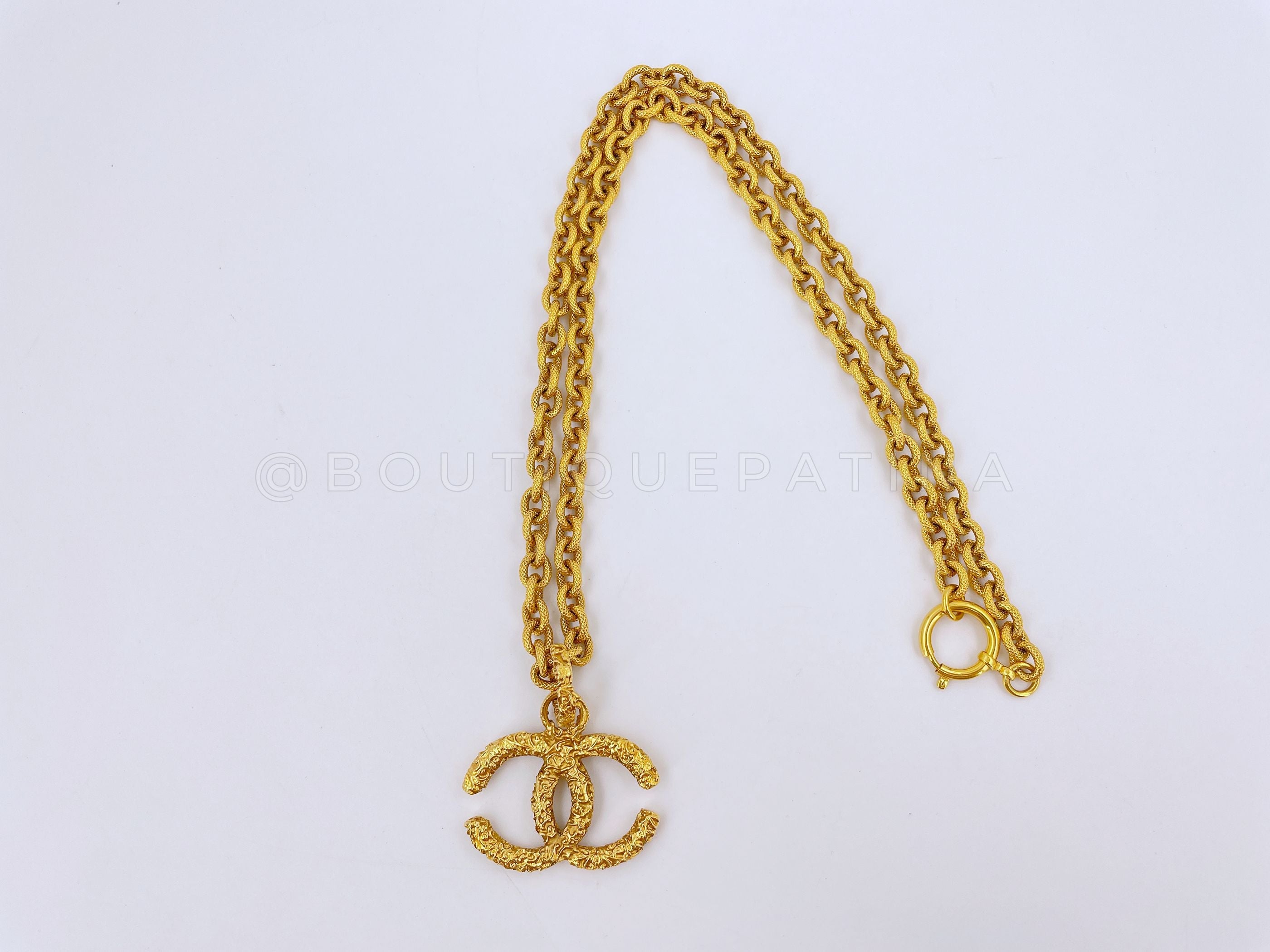 Chanel Vintage 93A Lava Large Ornate Logo Long Chain Necklace
