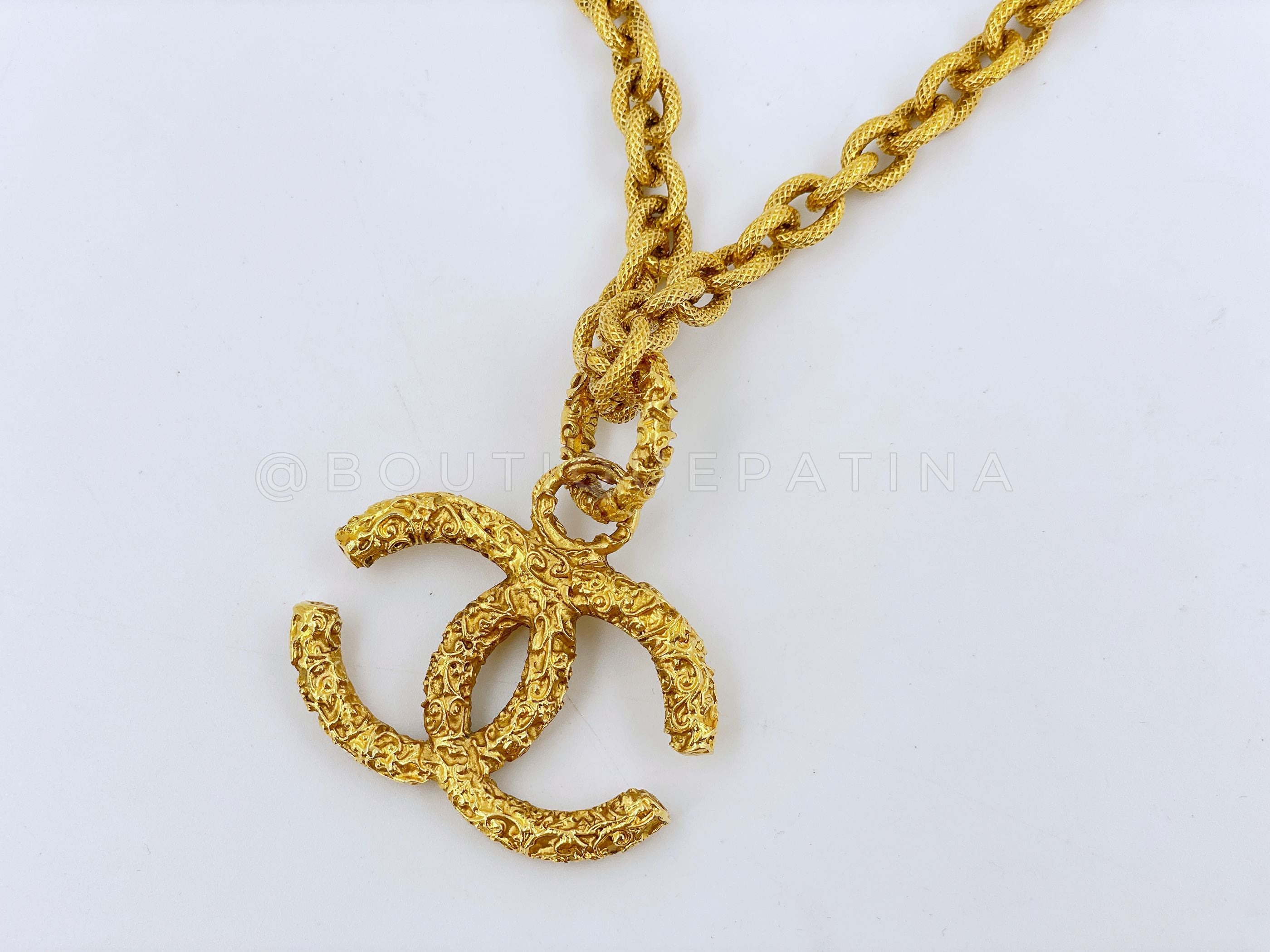 Chanel Vintage 93A Lava Large Ornate Logo Long Chain Necklace
