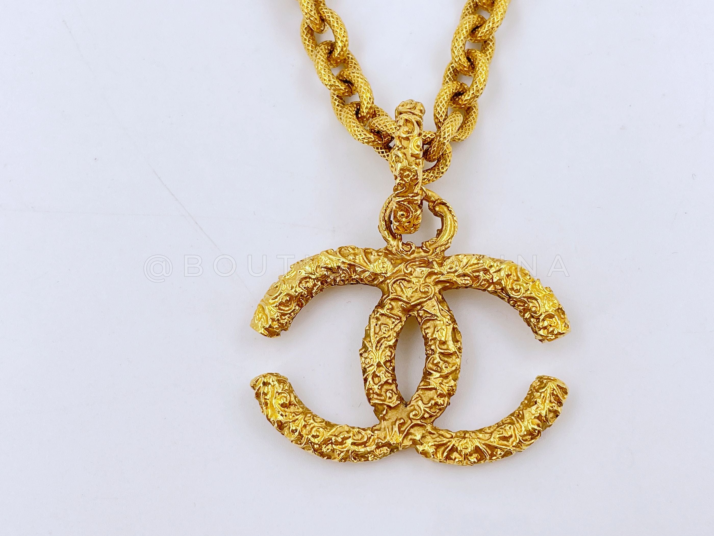 Chanel Vintage 93A Lava Large Ornate Logo Long Chain Necklace