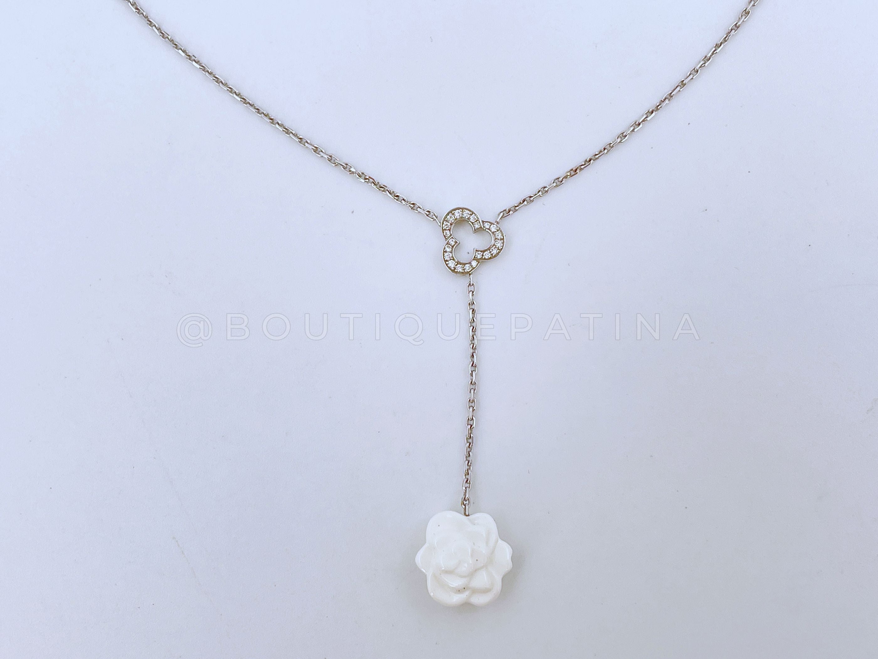 Chanel Fine Jewelry 18k White Gold Diamond and Agate Necklace