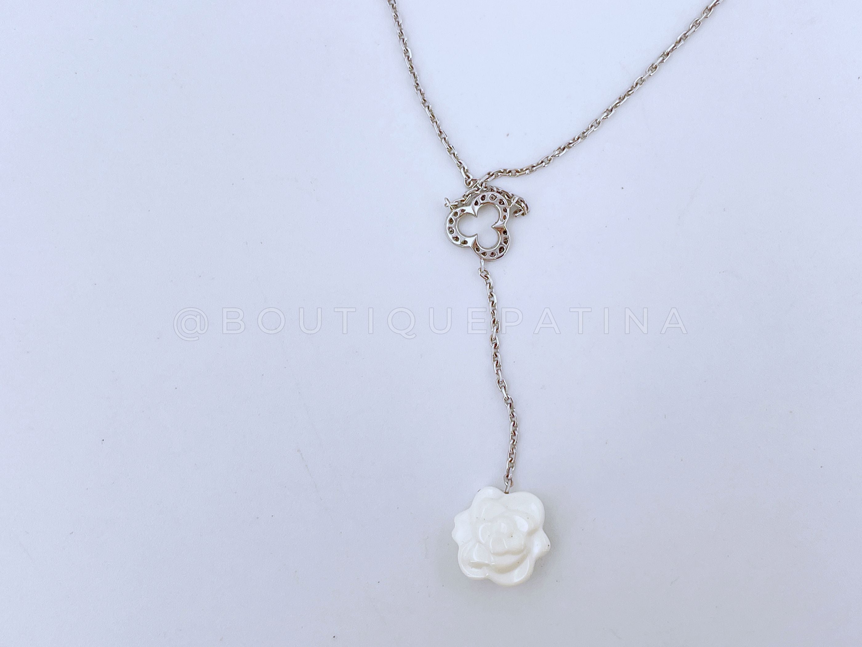 Chanel Fine Jewelry 18k White Gold Diamond and Agate Necklace