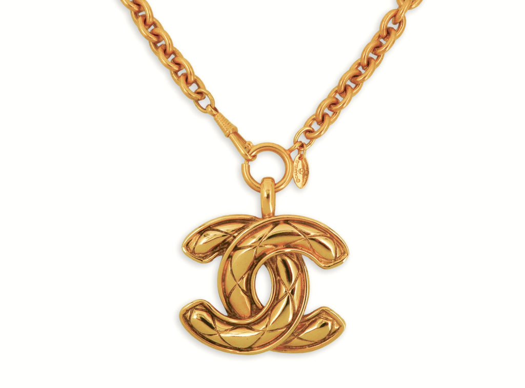 Chanel Vintage Giant XL Quilted CC Logo Pendant Necklace 3TF