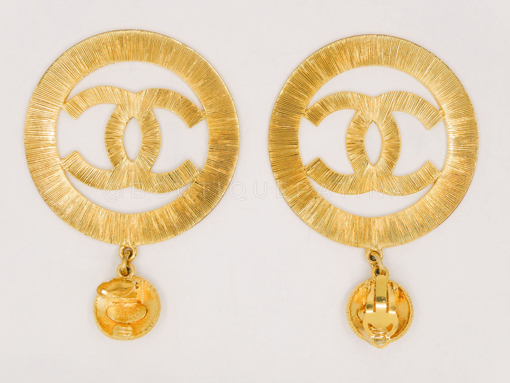 Chanel 93A Vintage Giant Sunburst Statement Hoop Drop Earrings
