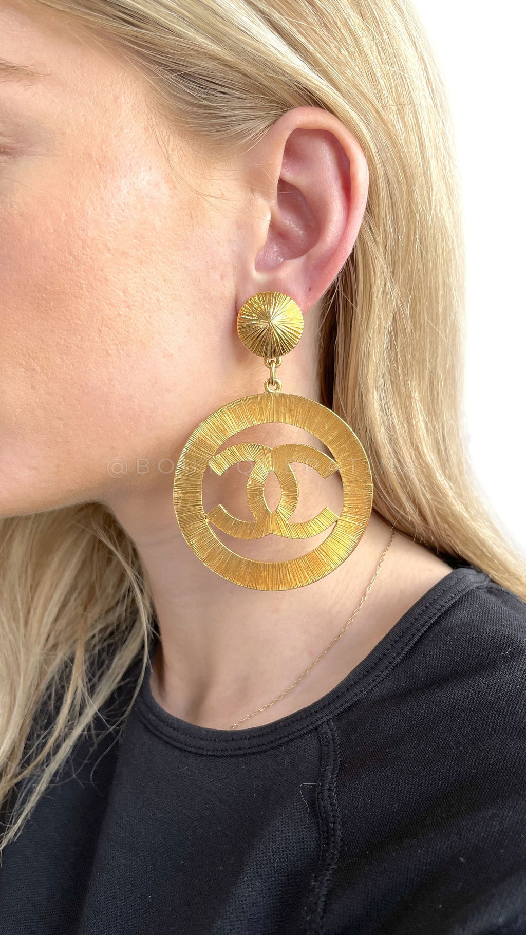 Chanel 93A Vintage Giant Sunburst Statement Hoop Drop Earrings