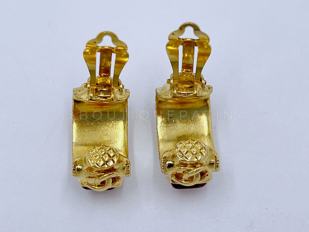 Chanel Gripoix Earrings Red and Green Vintage 97A Stone Hoop