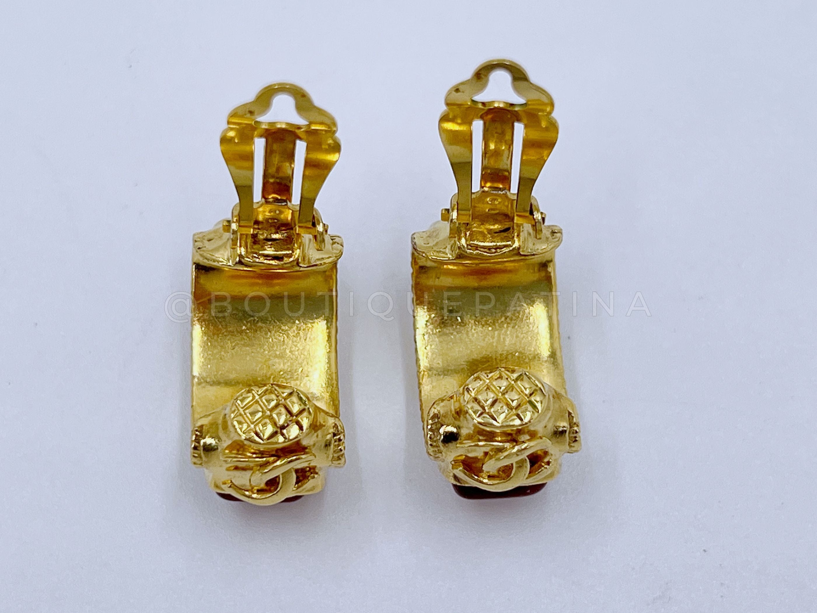 Chanel Gripoix Earrings Red and Green Vintage 97A Stone Hoop