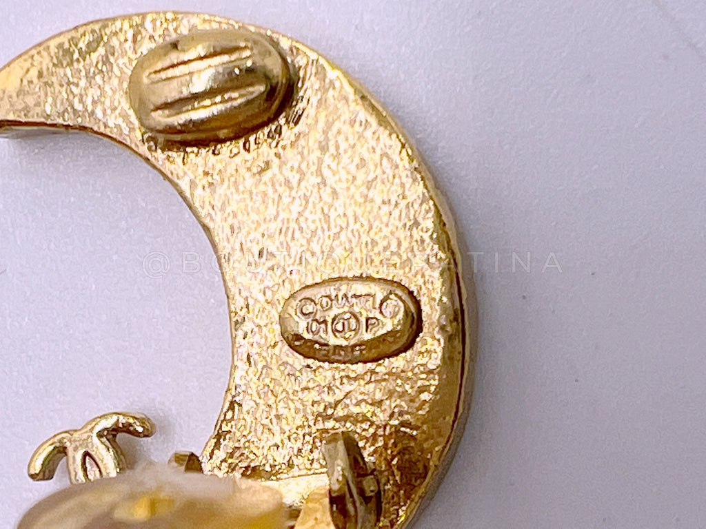 Rare Chanel Vintage 01P Crescent Moon Crystal Stud Earrings