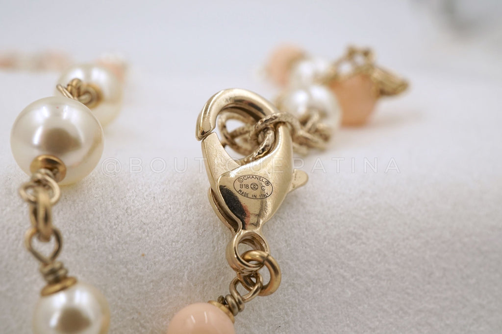 Chanel 18C Pink Gray-Blue Pearl and Bead Long Station Necklace