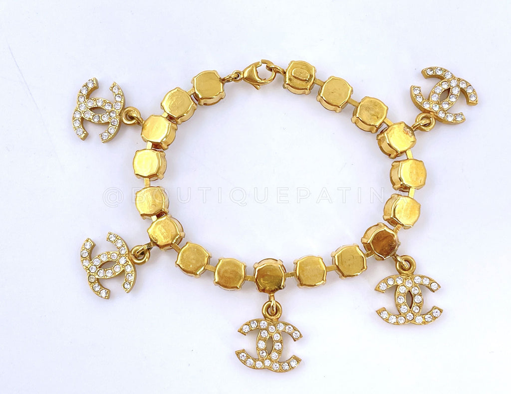 Chanel Vintage 96P "Barbie" Crystal 5-CC charm Rhinestone Bracelet