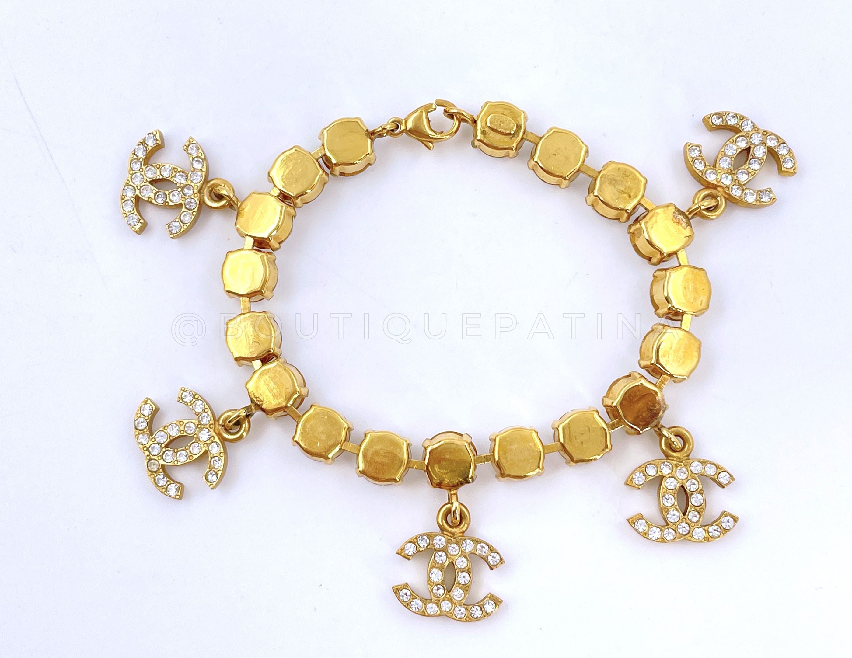 Chanel Vintage 96P "Barbie" Crystal 5-CC charm Rhinestone Bracelet