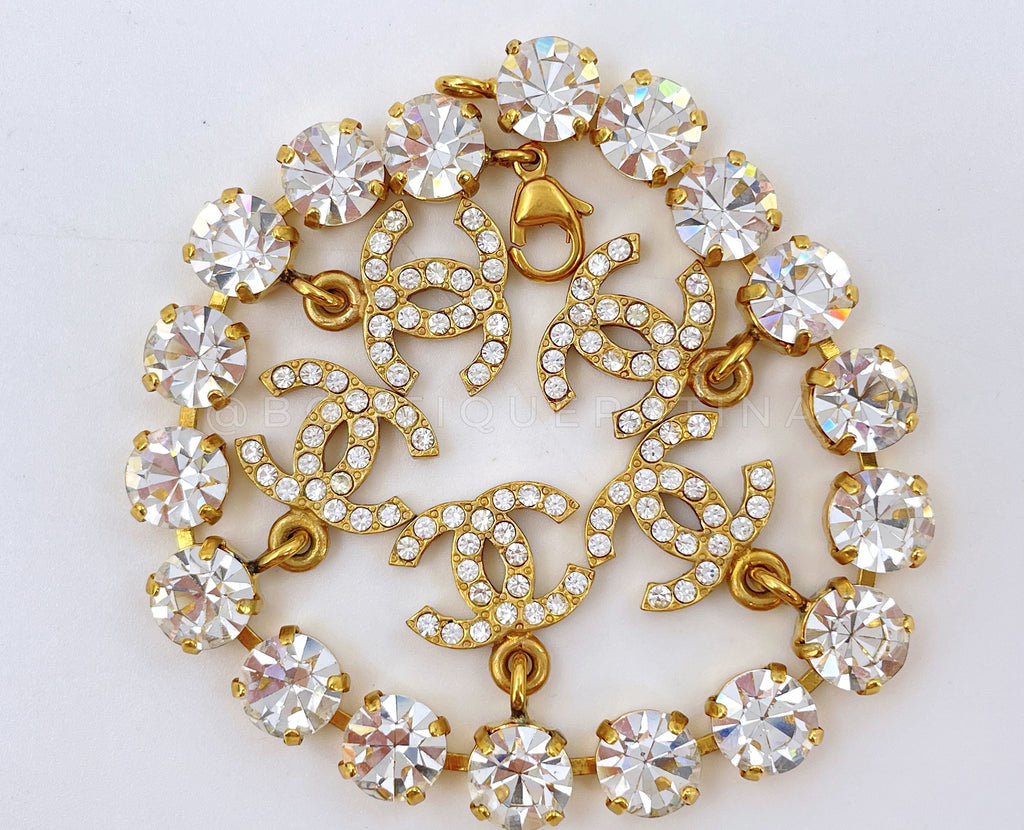 Chanel Vintage 96P "Barbie" Crystal 5-CC charm Rhinestone Bracelet