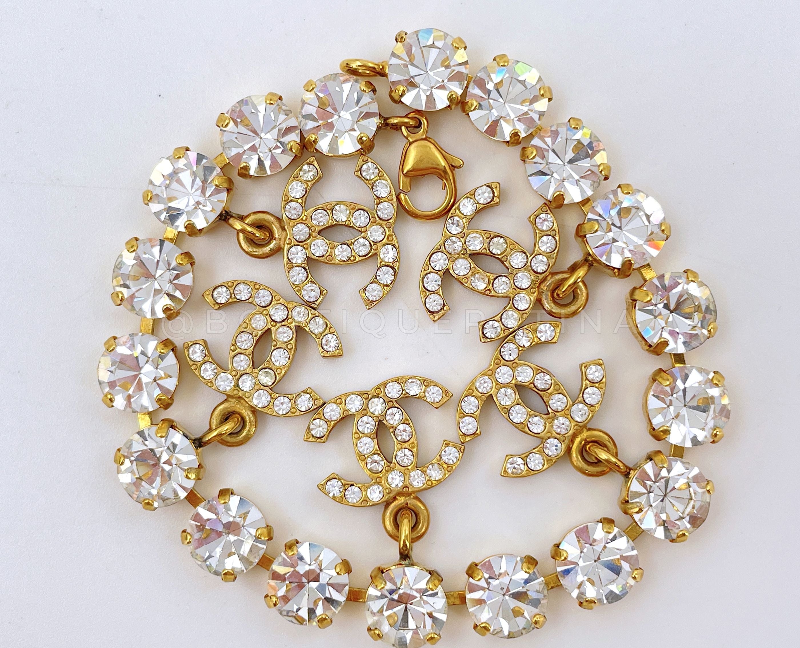 Chanel Vintage 96P "Barbie" Crystal 5-CC charm Rhinestone Bracelet