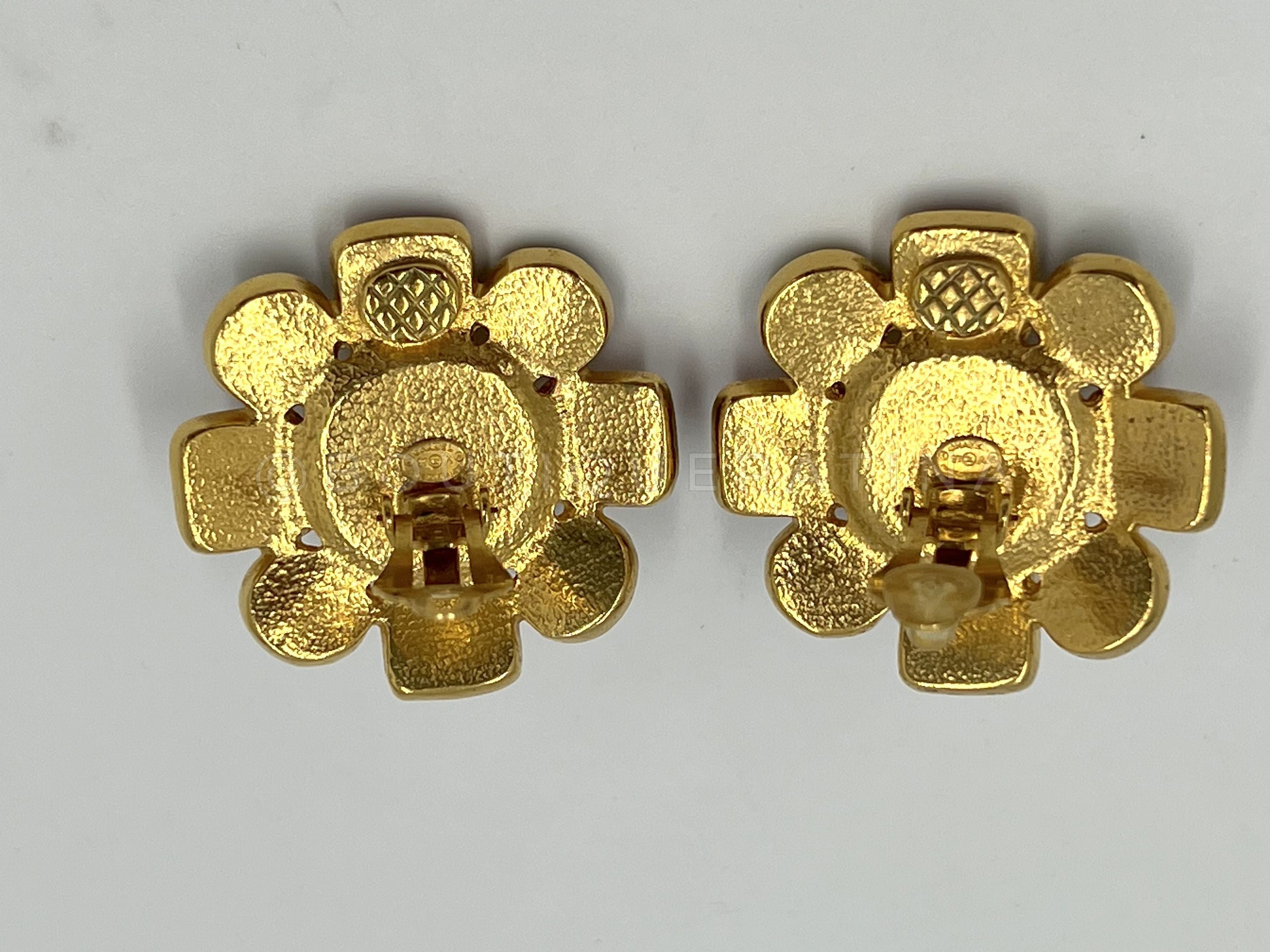 Chanel Vintage 97A Red and Blue-Gray Gripoix and Pearl Large Stud Earrings