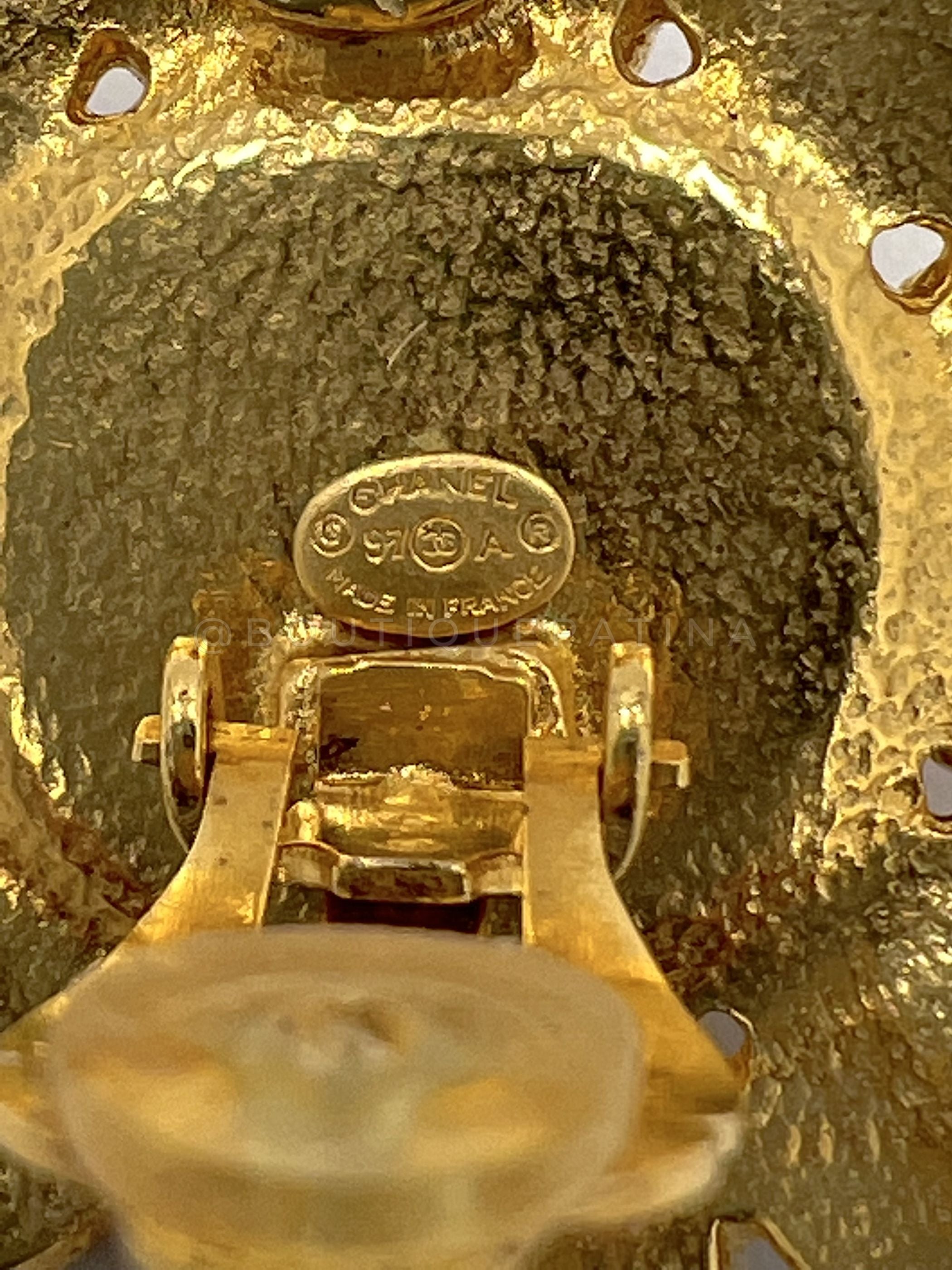 Chanel Vintage 97A Red and Blue-Gray Gripoix and Pearl Large Stud Earrings