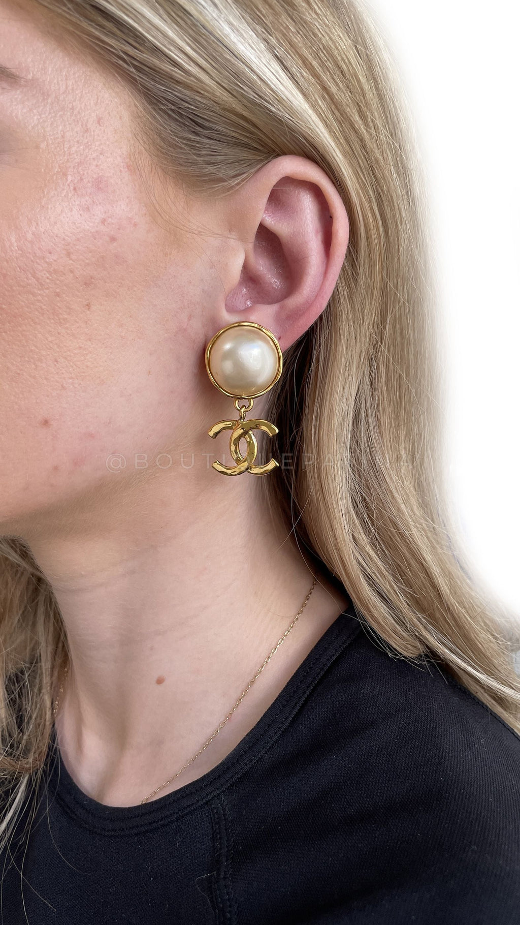 Chanel Vintage 93A Large Pearl and CC Drop Dangle Earrings