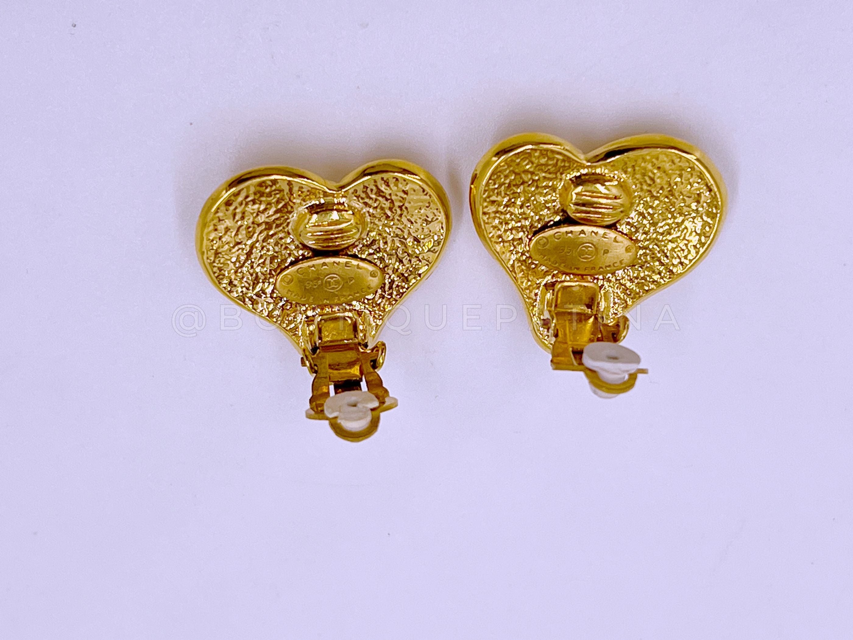 Chanel Vintage 95P Solid Heart CC Logo Stud Earrings