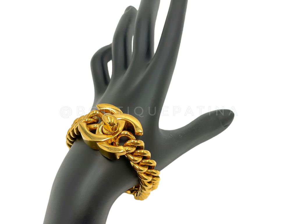 Chanel Vintage 96P Turnlock Chain Bracelet 24k Gold Plated