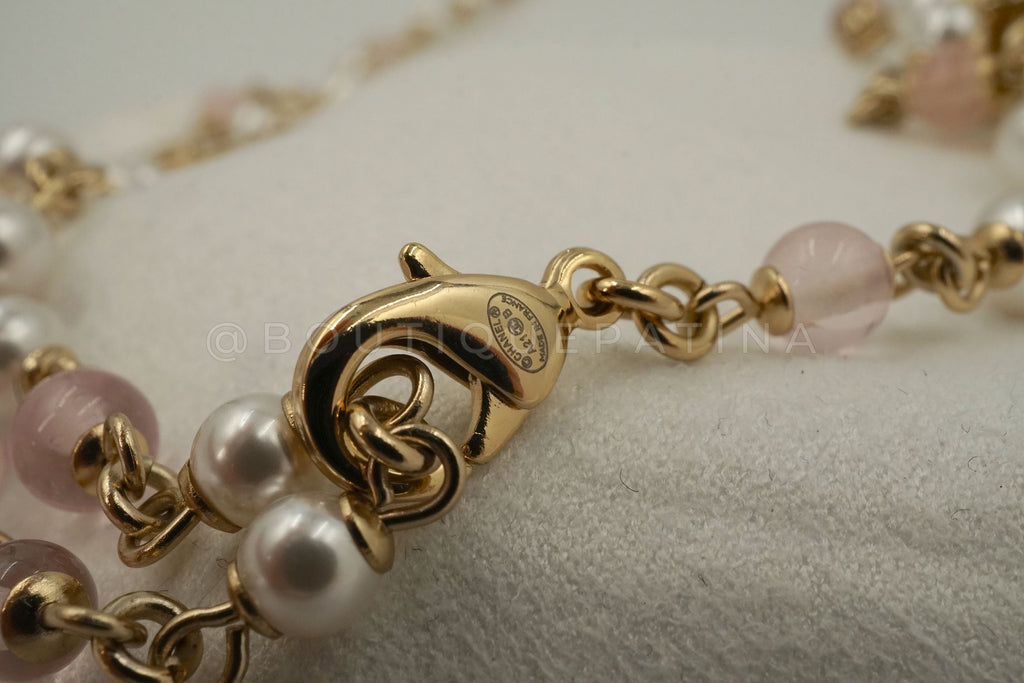 Chanel 21B Coco Neige Pearl Heart Crystal and Pink Stone Belt Necklace