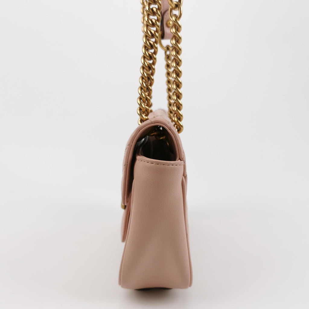 Gucci Marmont Mini Flap Pink Calfskin Leather Handbag Gold Hardware