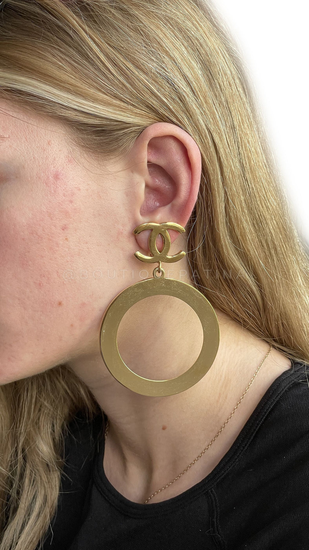 Rare Chanel Vintage Circle Hoop Dangle Earrings