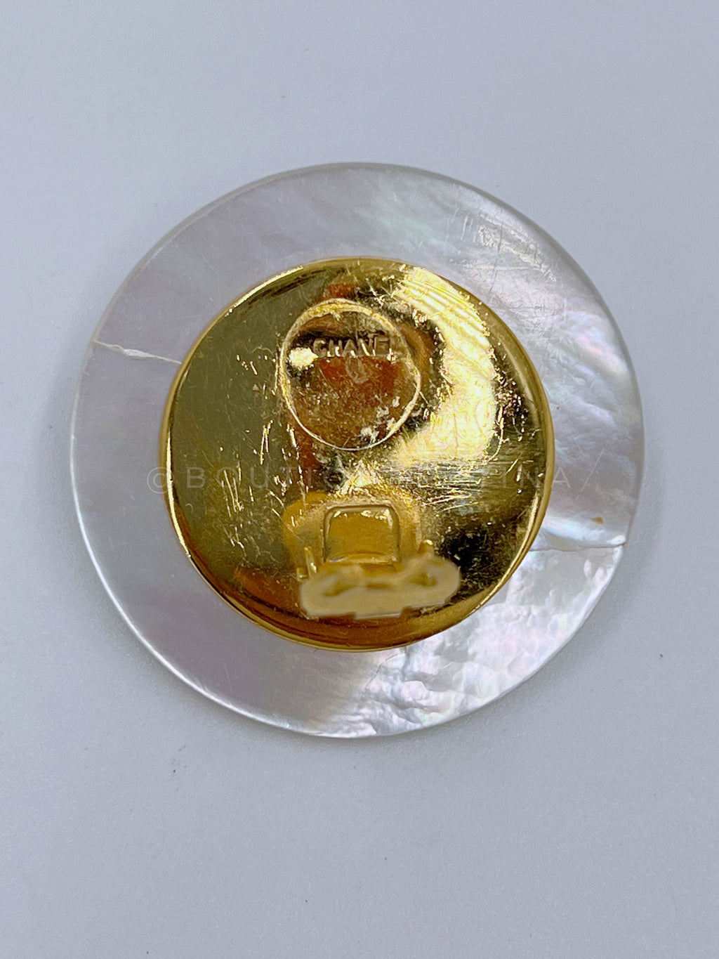 Chanel Mother of Pearl Earrings Giant Vintage and Black Woven Large Disc Stud