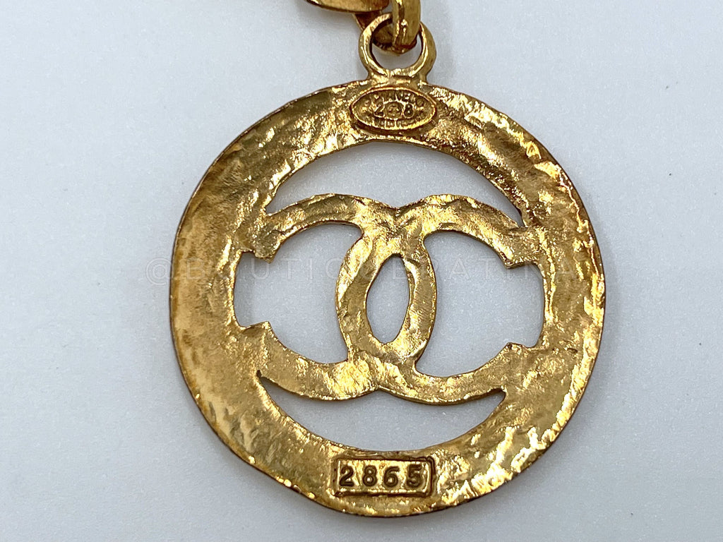 Chanel Vintage Collection 28 Logo Hoop Drop Earrings Hammered Gold Plated