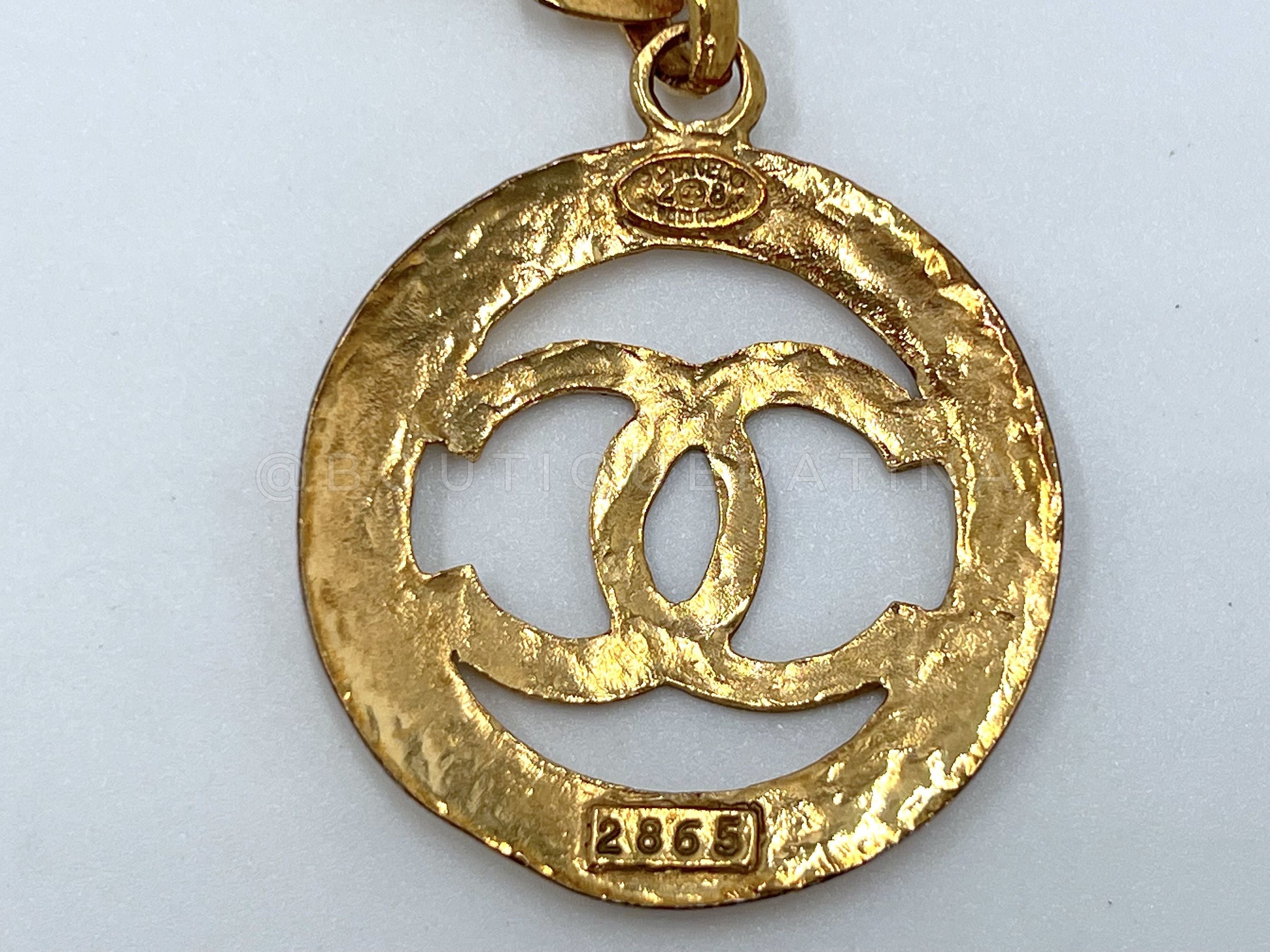 Chanel Vintage Collection 28 Logo Hoop Drop Earrings Hammered Gold Plated