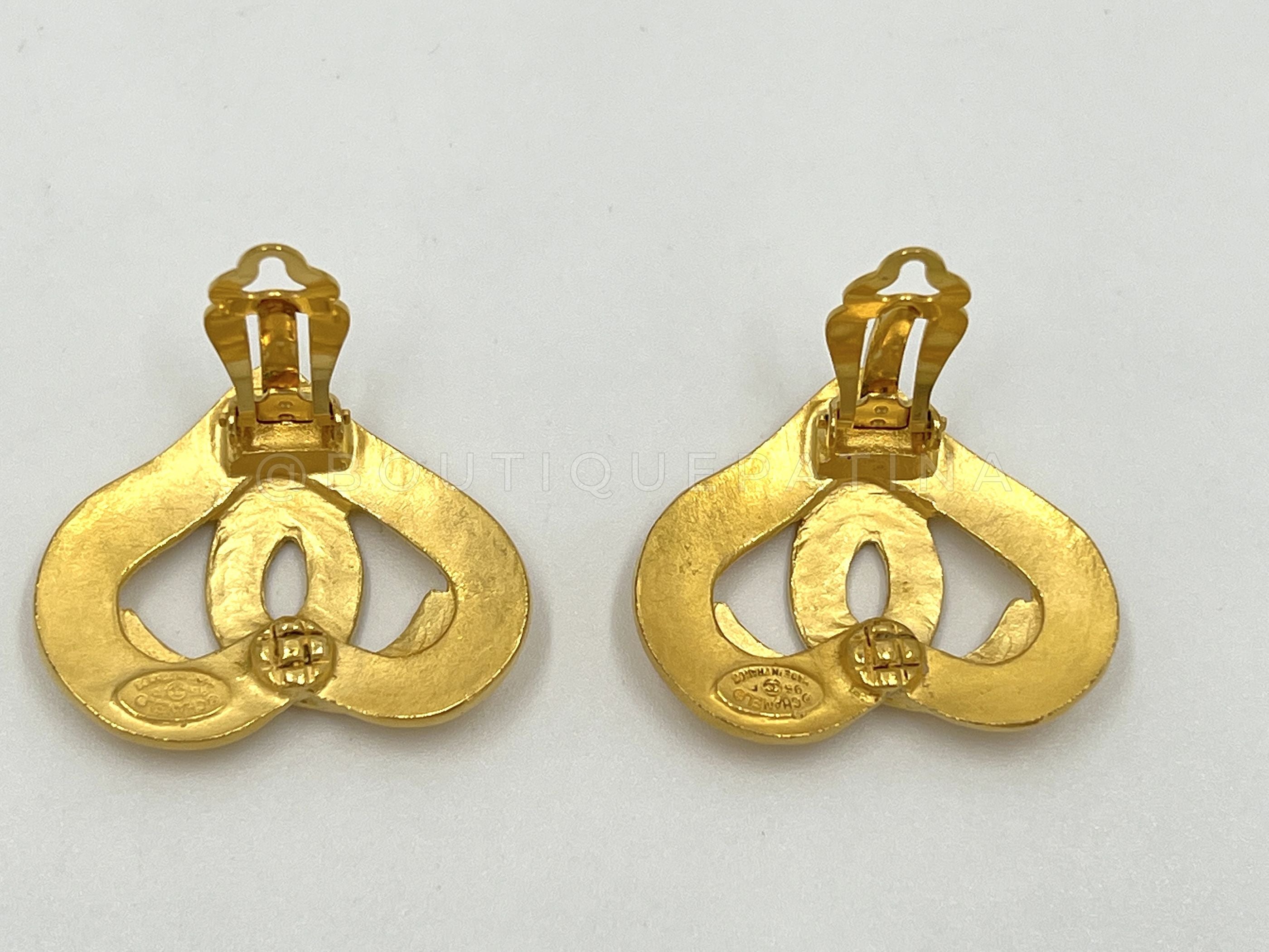 Chanel Vintage 95P Large Cutout Heart Stud Earrings