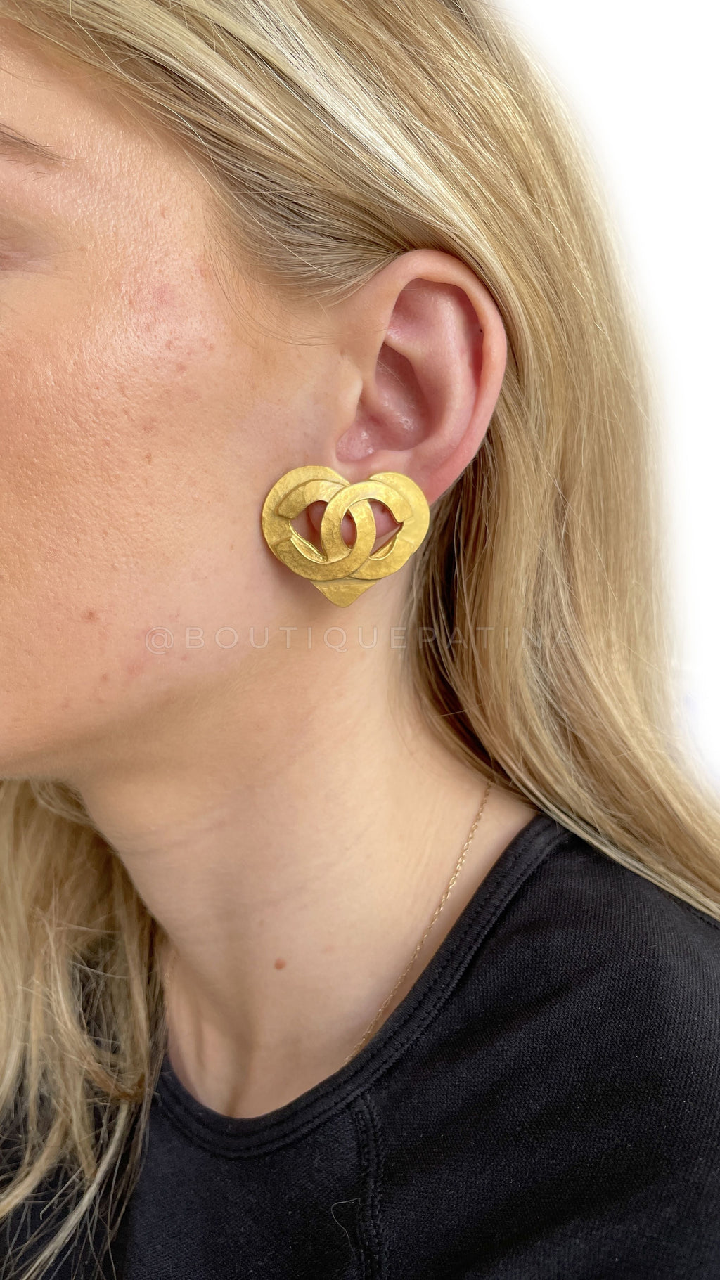 Chanel Vintage 95P Large Cutout Heart Stud Earrings