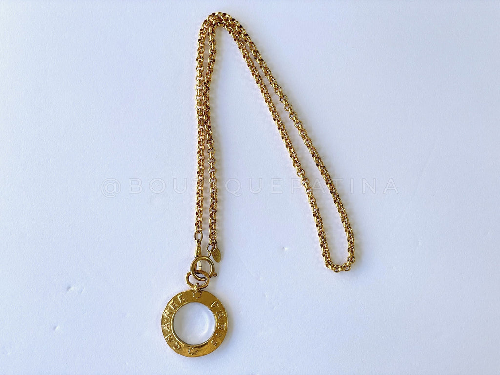 Chanel Collection 28 Large Magnifying Glass Pendant Long Chain Necklace