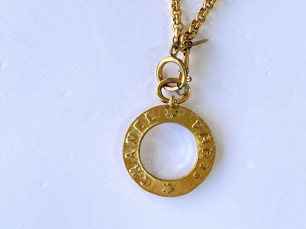 Chanel Collection 28 Large Magnifying Glass Pendant Long Chain Necklace